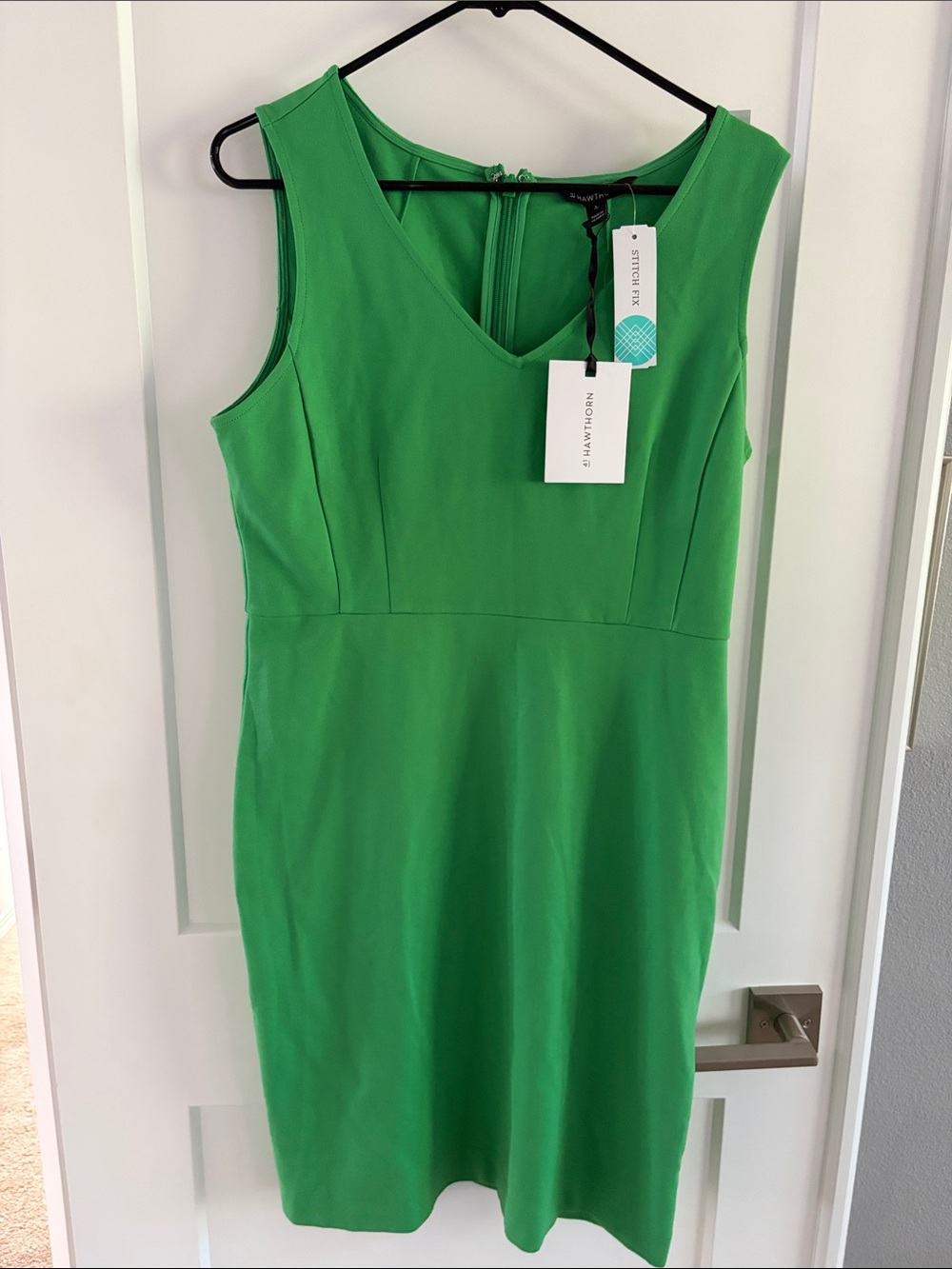41 Hawthorn Stitch Fix Bright Green V-Neck Midi Sheath Dress